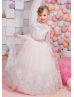 Ivory And Blush Pink Lace Tulle V Back Beaded Flower Girl Dress